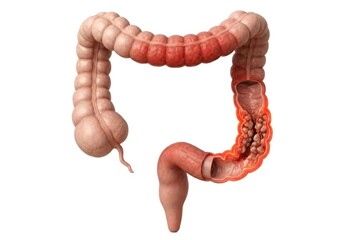 Crohns disease small intestine anatomy visualization exhibiting cobblestone ulcerations and bowel wall thickening representing chronic inflammatory digestive pathology science