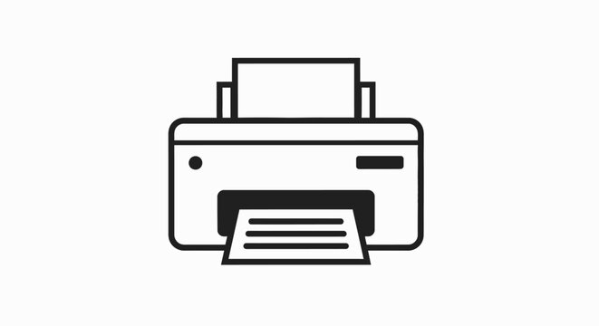 Simple Line Art Icon of a Modern Printer Device.
