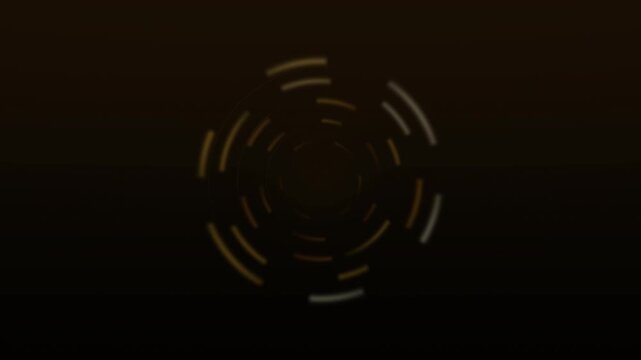 Segmented gold and silver lines orbit dynamically against a dark background