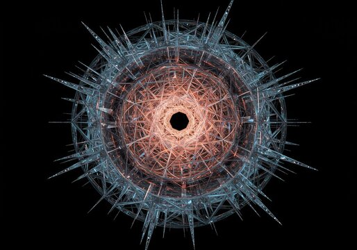 A complex digital structure representing mathematical infinity, blurring the lines between geometry and chaotic conceptual thought, chaos, depth, science