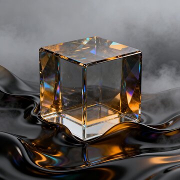Iridescent Glass Cubes in Charcoal and Amber