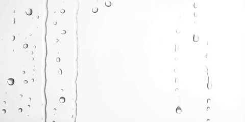 Close up of water droplets and trickles sliding down a clean white surface or glass pane. ©  Designer
