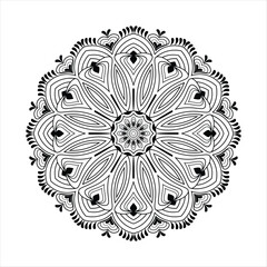 Elegant hand-drawn mandala with intricate floral and geometric details. Perfect for coloring pages, tattoos, or decorative ethnic patterns.