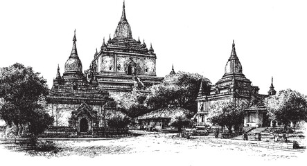 Bagan, Myanmar illustration on a white background. This vector illustration can be used in any size you like for advertising, logos, and other work.