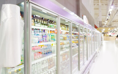 choosing a dairy products at supermarket.various goods on the supermarket shelves