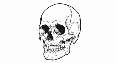 Fototapeta premium A detailed black and white ink sketch of a human skull, emphasizing its anatomical features