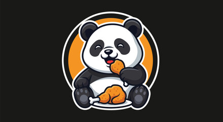 Cartoon panda eating fried chicken © Aester