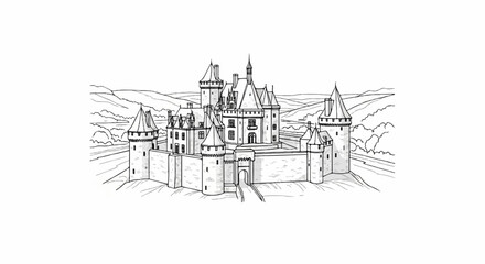 Fototapeta premium An old stone castle with multiple towers and battlements stands majestically