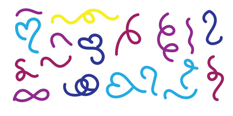 Colorful squiggles and hearts on white background