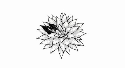 Detailed black and white sketch of a succulent plant with layered petals