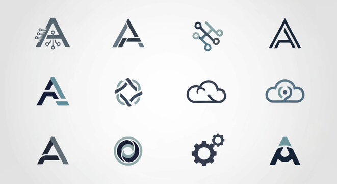 Collection of abstract letter A logos and icons.