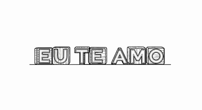 Wooden letter blocks spell out "EU TE AMO" against a white background