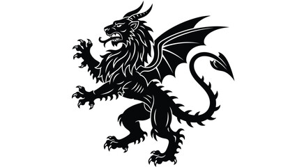 Mythical dragon-like lion heraldic creature in black and white Vector
