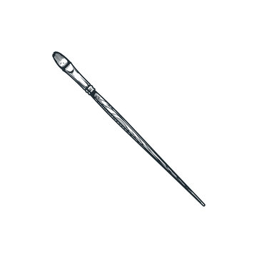 Vintage artistic paintbrush. Hand drawn sketch style drawing of artistic equipment. Vintage retro monochrome vector illustrations isolated on white background.