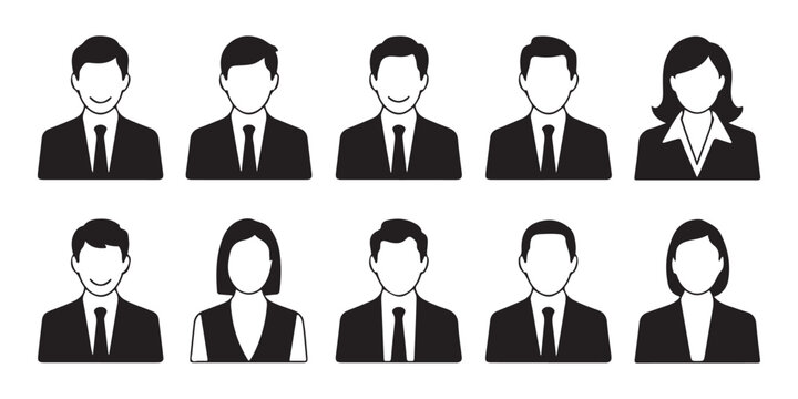 Various business avatar icons showing diverse people in suits and professional attire for profile pictures