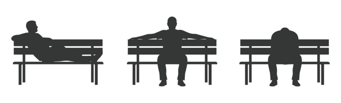 Black Human Silhouettes Sitting on Bench &mdash; Leaning, Upright, and Slouched Poses