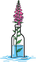 Pink foxglove flower in glass bottle with water isolated on white background vector illustration © Safwan Creatives