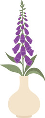 Purple foxglove flower in beige vase isolated on white, minimalist botanical vector illustration © Safwan Creatives