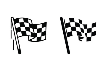 Fototapeta premium Racing Checkered Flag Icon in Outline and Solid Styles - Finish Line and Victory Symbol