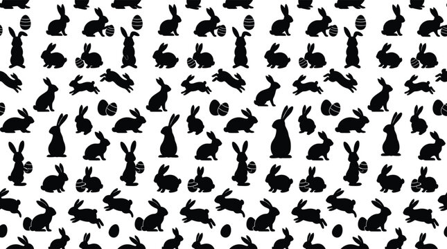 Seamless Easter Bunny Silhouette Pattern ? Black and White.eps
