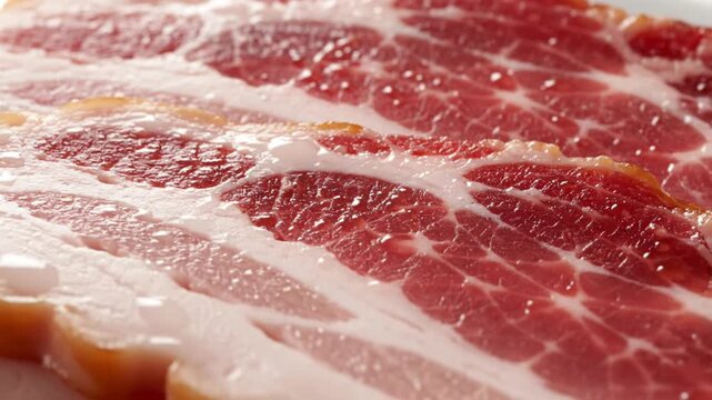 Raw Bacon Slices Closeup View.