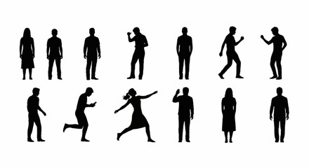 Fototapeta premium Collection of diverse human silhouettes in various poses and activities.