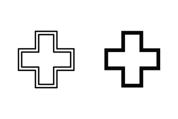 Fototapeta premium Medical Cross Icons: Plus Sign Symbols in Outline and Filled Styles