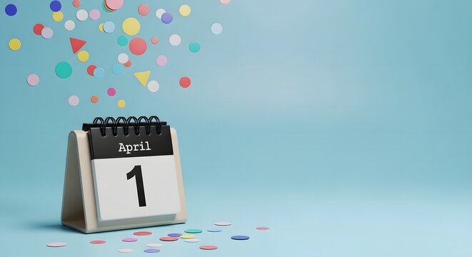 April fools day background with confetti and calendar