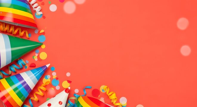 Vibrant april fools background with colorful party hats and confetti