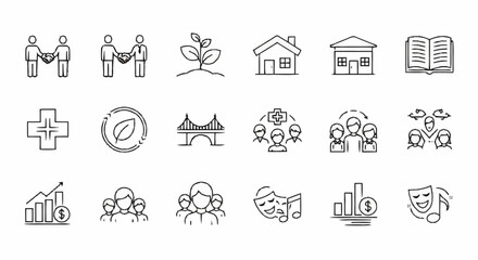 Fototapeta premium Collection of Hand Drawn Icons Representing Business and Social Concepts.