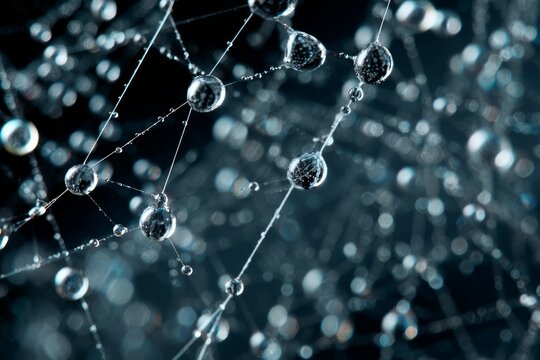 Macro Photograph of Raindrops Vibrating on a Spider Web in a Cinematic Style