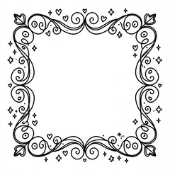 Hand-drawn decorative swirl frame featuring cute hearts and dots on a white background for personalized invitations or scrapbooking craft projects.
