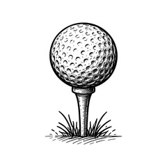 Golf ball on tee black and white sketch icon logo flat vector design