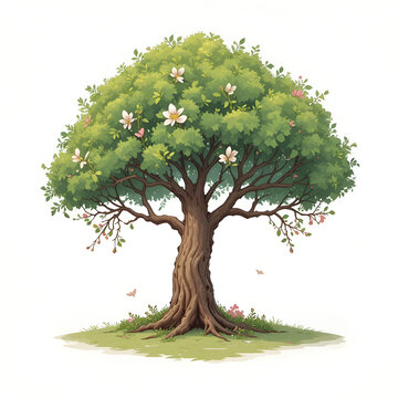 cute cartoon character Laburnum: (Laburnum species) tree isolated on white background