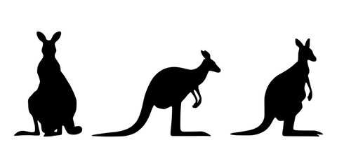 Kangaroo silhouette set. Kangaroo vector collection. Kangaroo symbol. Black animal silhouettes isolated on white background. Vector illustration. © Salma