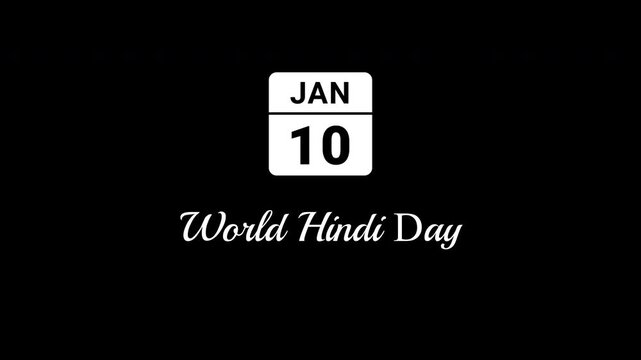 Animated Calendar Icon January 10th Date World Hindi Day White Isolated On Black Background