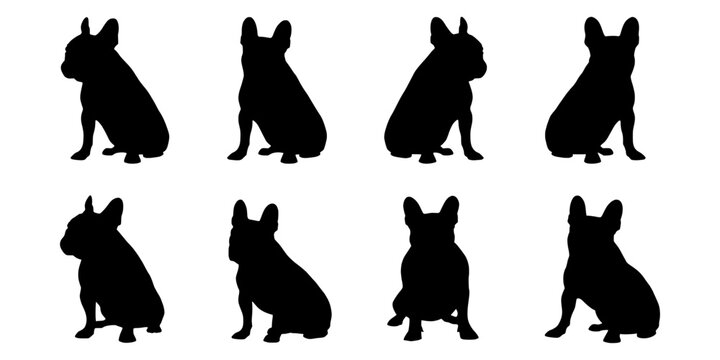 French bulldog silhouette vector set. Frenchie dog silhouette illustration. French bulldog isolated vector on white background. Clipart bundle.
