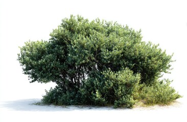 Fototapeta premium A leafy green shrub with dense foliage and a shadow, isolated against a white background