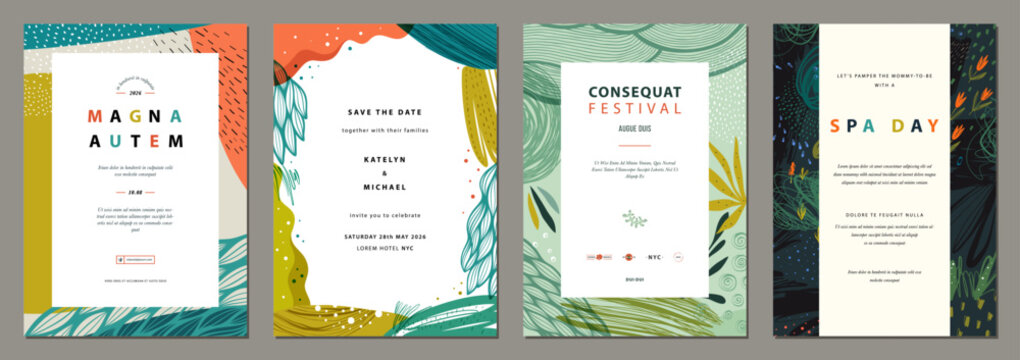 Abstract frames art templates. For poster, business card, invitation, flyer, banner, brochure, email header, post in social networks, advertising, events and page cover.