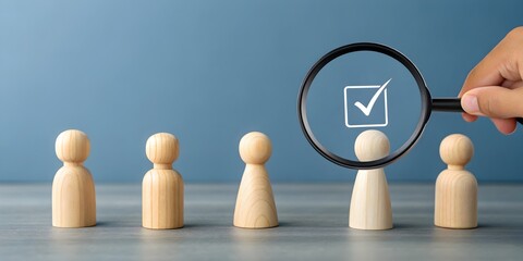 Obraz premium Employee evaluation and recruitment concept with magnifying glass highlighting selected job candidate