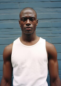 Black man skinhead sports men bodybuilding.