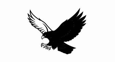 Obraz premium A striking black silhouette of a hawk in mid-flight with sharp talons extended downward