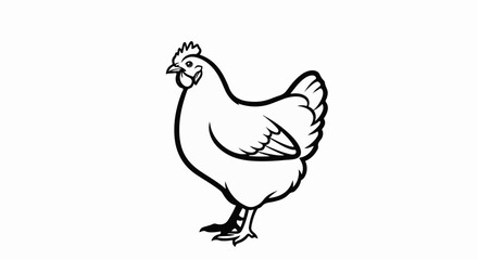 A simplified, black and white illustration of a chicken