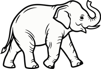 Obraz premium A simplified outline drawing of a walking elephant on a white background
