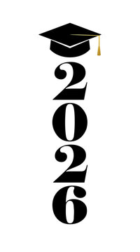 Class of 2026, Congratulation graduation vertical photo booth design. Graduation 2026 logo design with academic cap, creative template for photo frame or banner. Vector illustration