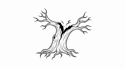 Obraz premium A stark, black and white illustration of a gnarled, ancient tree