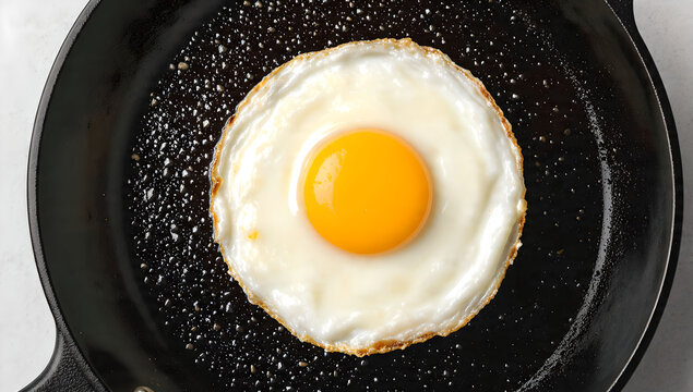 Fried egg in pan, sunny side up