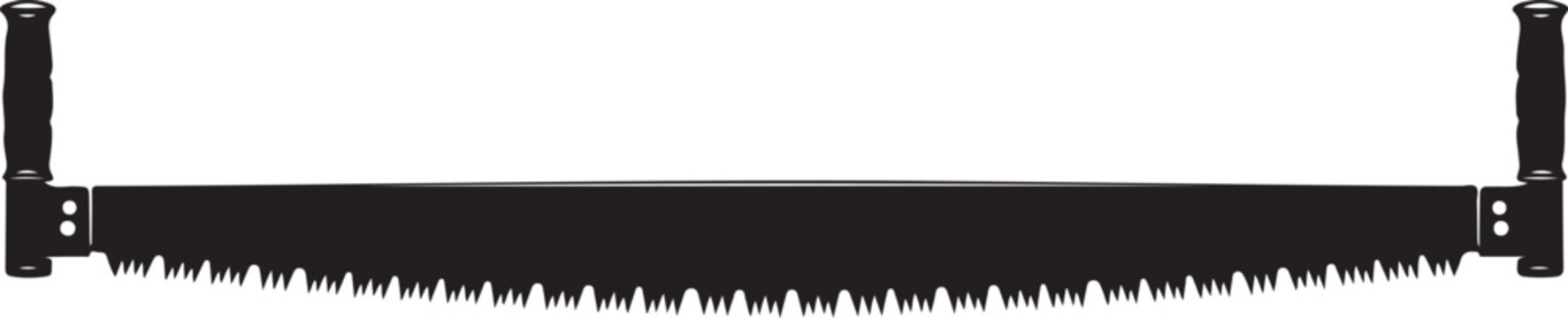 Vintage two man crosscut saw silhouette for wood cutting and forestry work equipment on transparent background in black vector style art