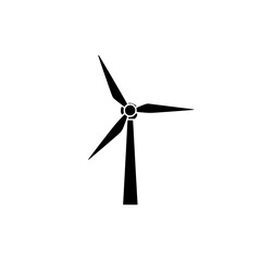 Fototapeta premium Wind turbine silhouette vector illustration. Renewable energy wind turbine icon. Wind turbine isolated vector on white background. Green power symbol.