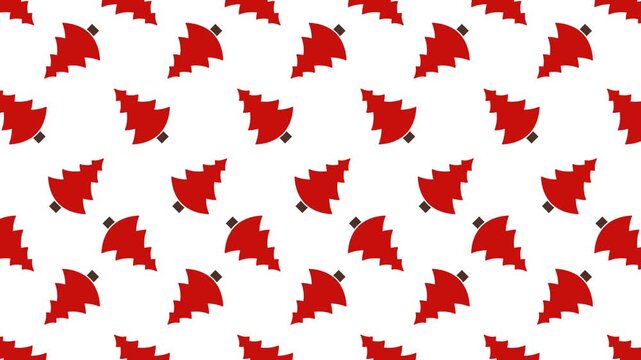 Abstract red christmas tree vector doodle seamless pattern animation with white background